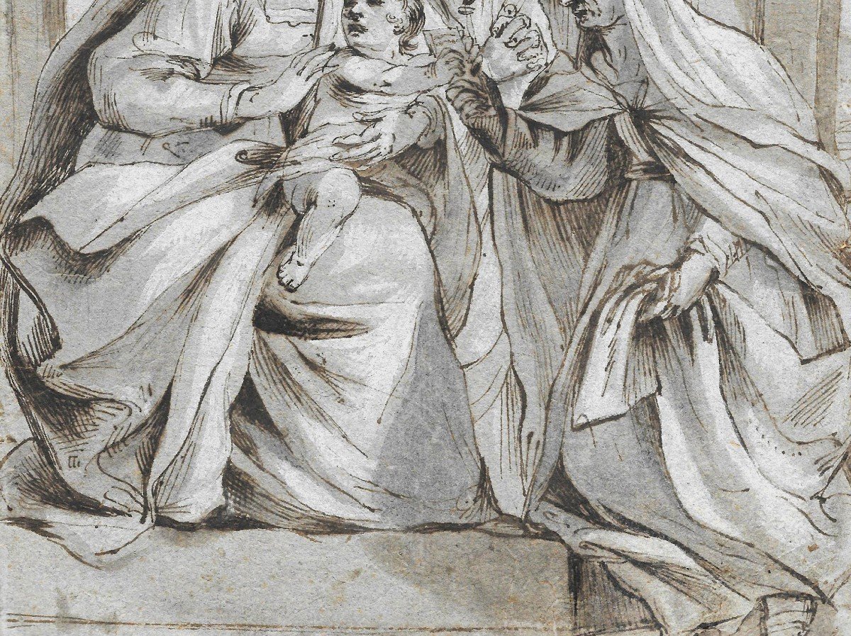 Italian School Early 17th Century "the Holy Family" Drawing/pen, Wash, Provenance/w. Esdaile-photo-3