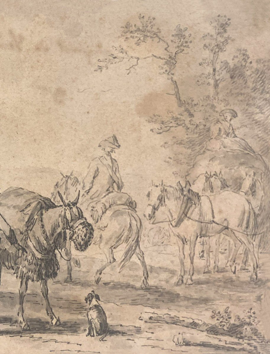 Verdussen Jan Peeter (1700-1763) "figures And Horses" Drawing/pen And Gray Wash, Signed-photo-4