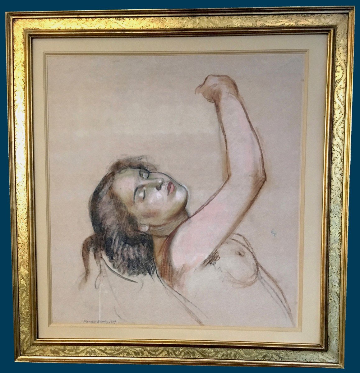 Denis Maurice (1870-1943) "psyche Taken To Heaven By Love" Pastel, Signed, Dated, Modern Frame