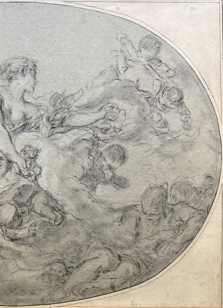 BOUCHER François(1703-1770)"Le lever de l'Aurore"Dessin/Pierre noire,Craie blanche,Annoté,Cadre-photo-4