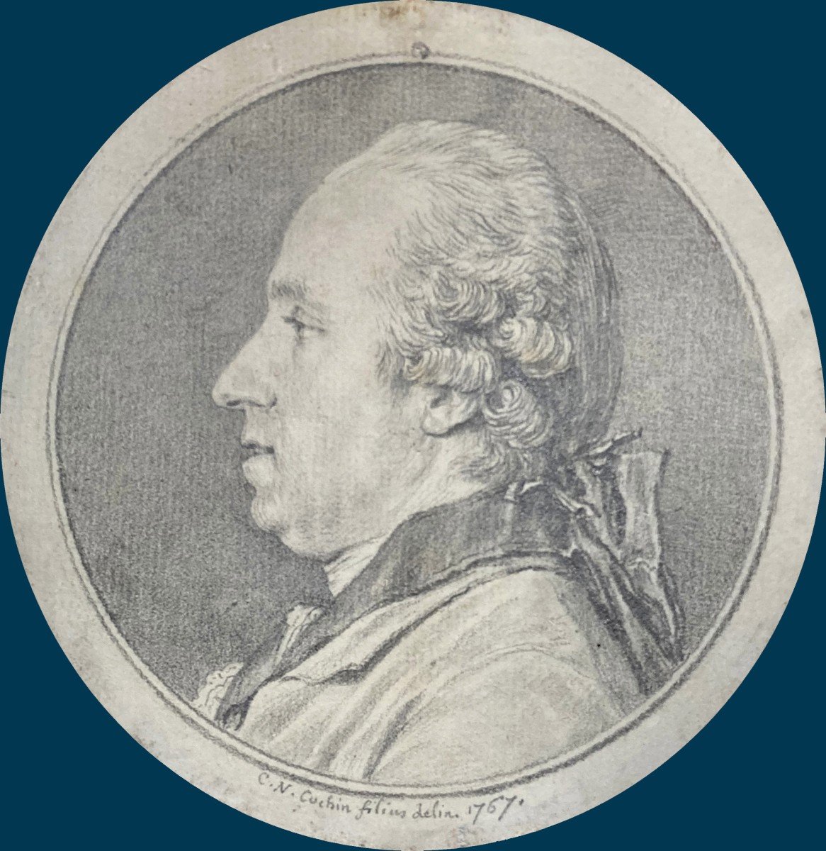 COCHIN Charles-Nicolas (1715-1790) "Portrait Jean Baptiste COLLET" Dessin/Pierre noire, Signé-photo-2