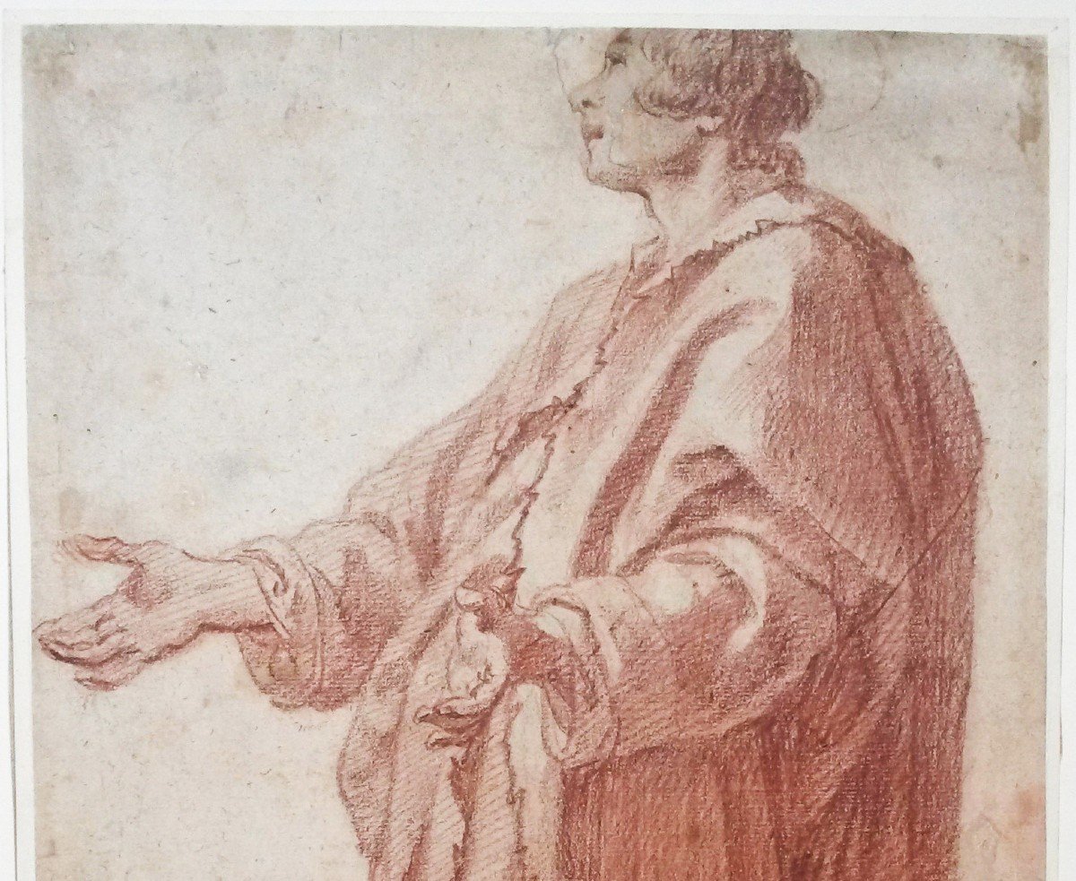 ROSSELLI Matteo, Attribué à (1578-1650) "Homme Drapé Debout" Dessin/Crayon sanguine, Provenance-photo-3