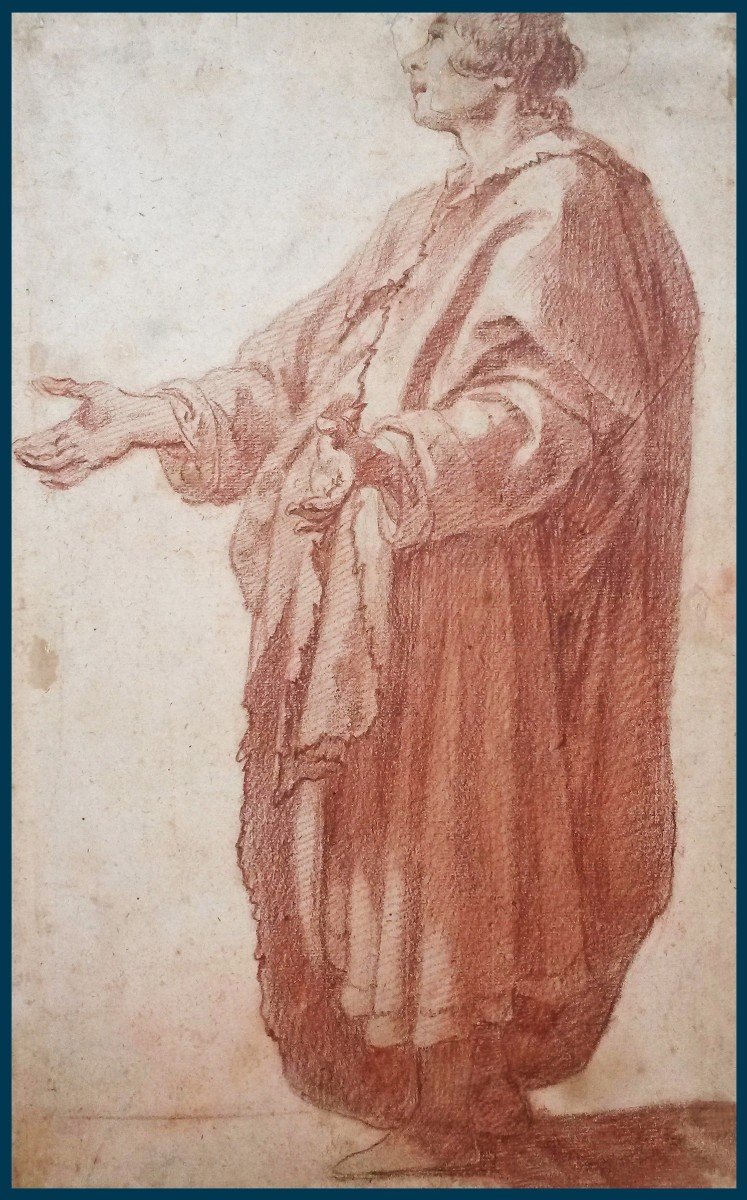 ROSSELLI Matteo, Attribué à (1578-1650) "Homme Drapé Debout" Dessin/Crayon sanguine, Provenance