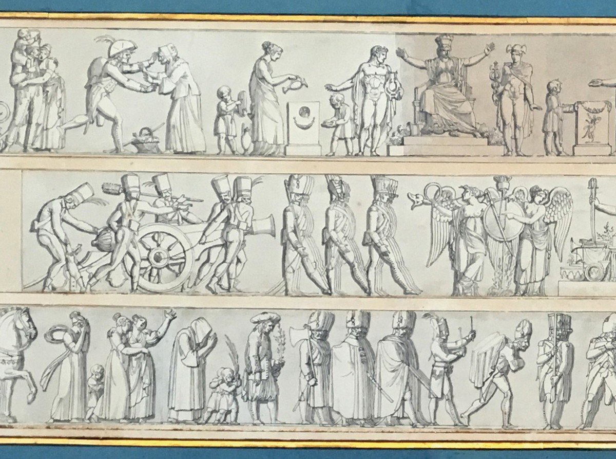 ECOLE FRANCAISE VERS 1800 "Sujets mythologiques et scènes du 1er Empire" Dessin, Plume et Lavis-photo-3