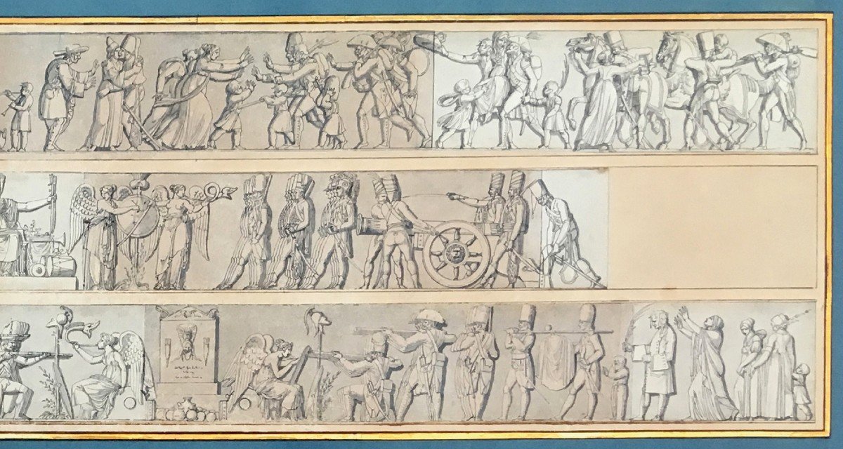 ECOLE FRANCAISE VERS 1800 "Sujets mythologiques et scènes du 1er Empire" Dessin, Plume et Lavis