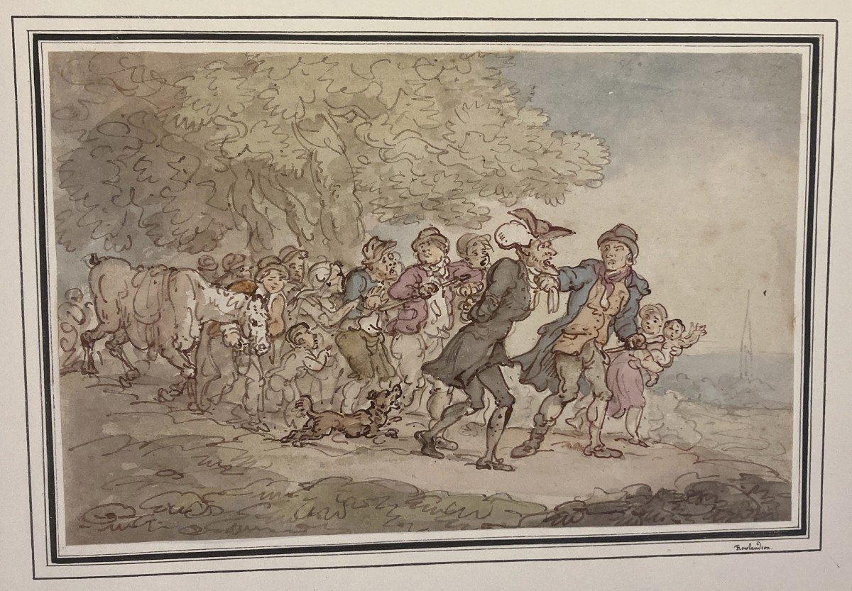 ROWLANDSON Thomas (1756-1827) "Personnages" Dessin/Plume et aquarelle,Provenance/Album Amicorum-photo-2