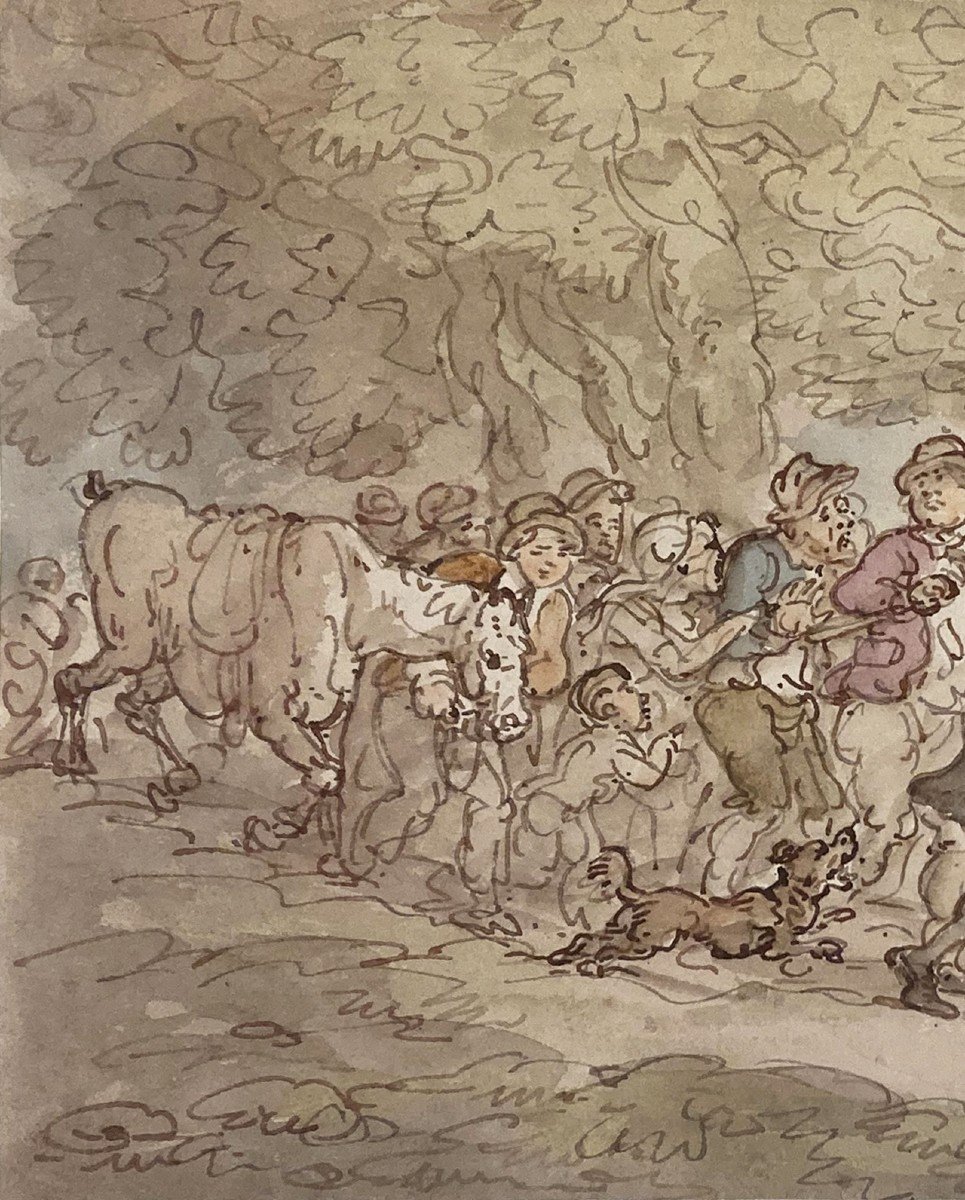 ROWLANDSON Thomas (1756-1827) "Personnages" Dessin/Plume et aquarelle,Provenance/Album Amicorum-photo-3