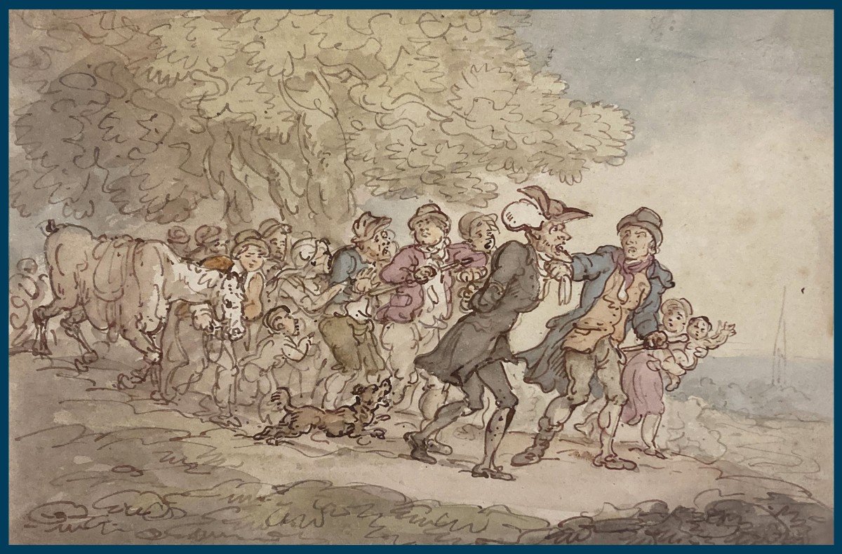 ROWLANDSON Thomas (1756-1827) "Personnages" Dessin/Plume et aquarelle,Provenance/Album Amicorum