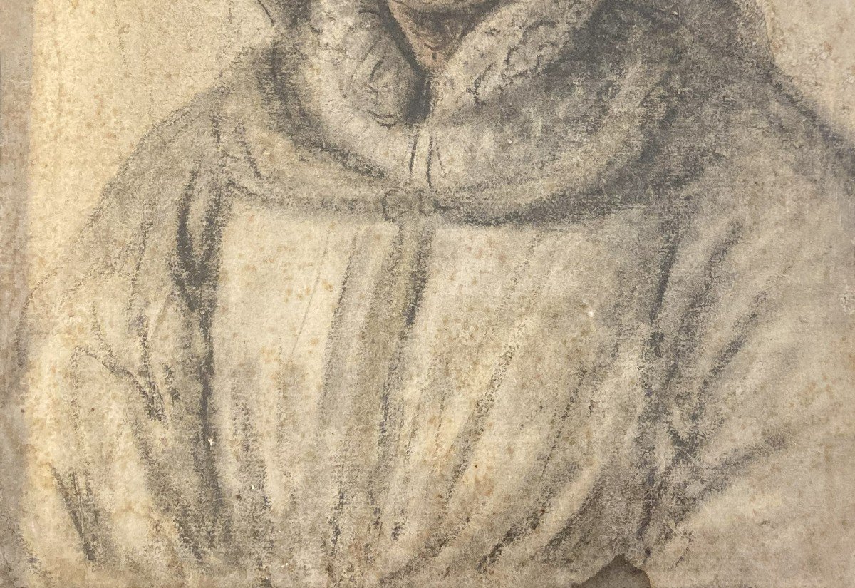 LAGNEAU Nicolas (Vers 1590-vers 1666) "Portrait vieille femme" Dessin/Pierre noire et sanguine-photo-4