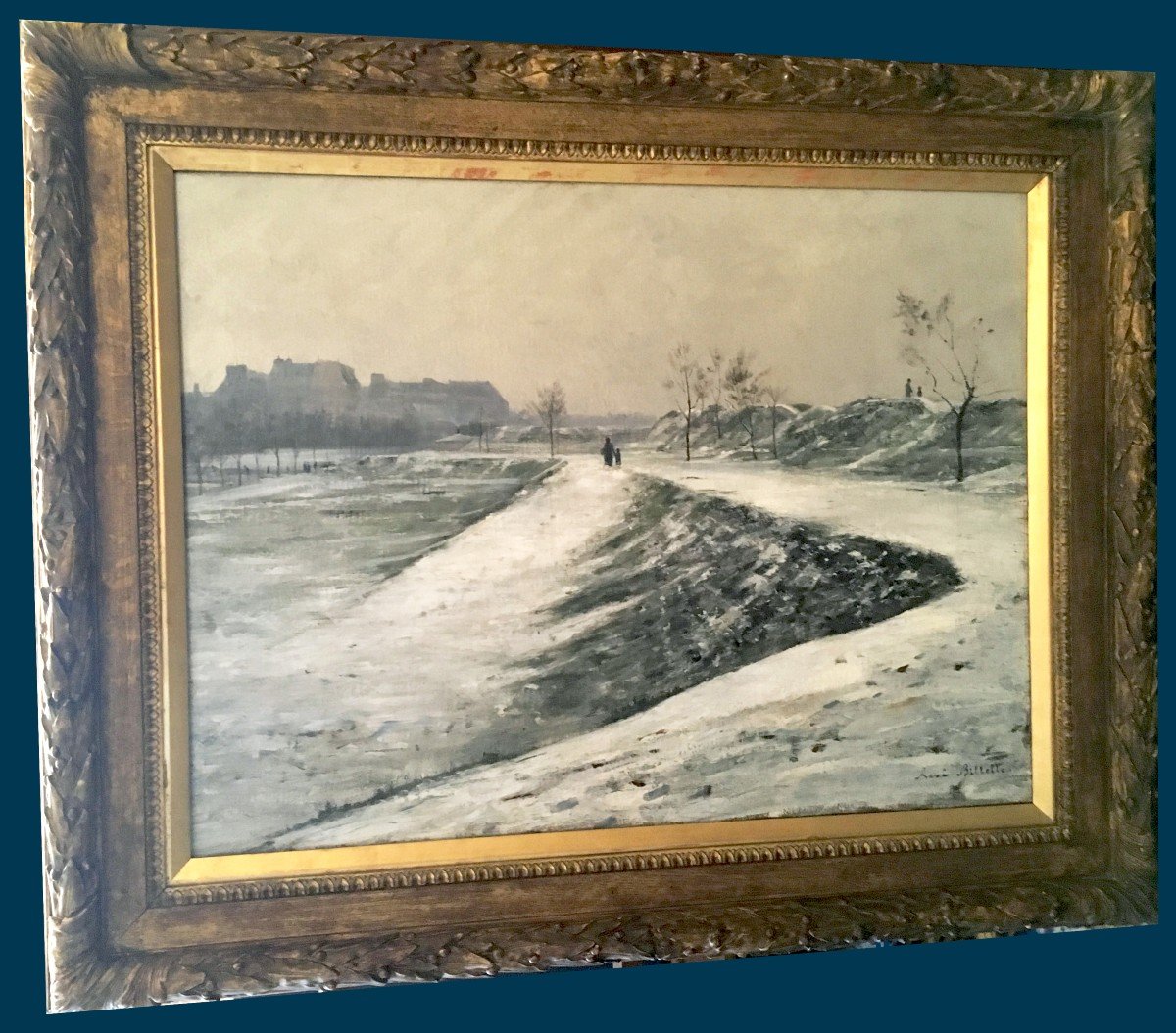 BILLOTTE René (1846-1914)"Paysage de neige aux alentours de Paris" Huile/toile, Signé,Cadre 19e-photo-4