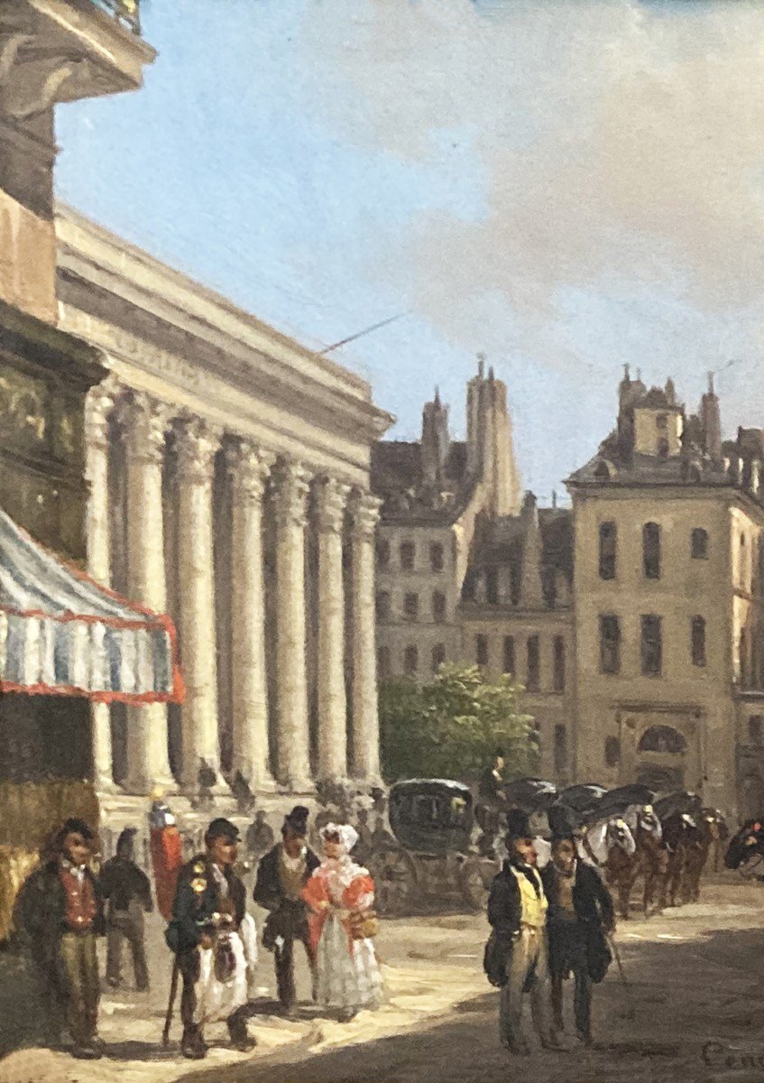 Canella Giuseppe (1788-1847) "place De La Bourse In Paris" Oil/copper, Signed, Its Frame 1830-photo-3