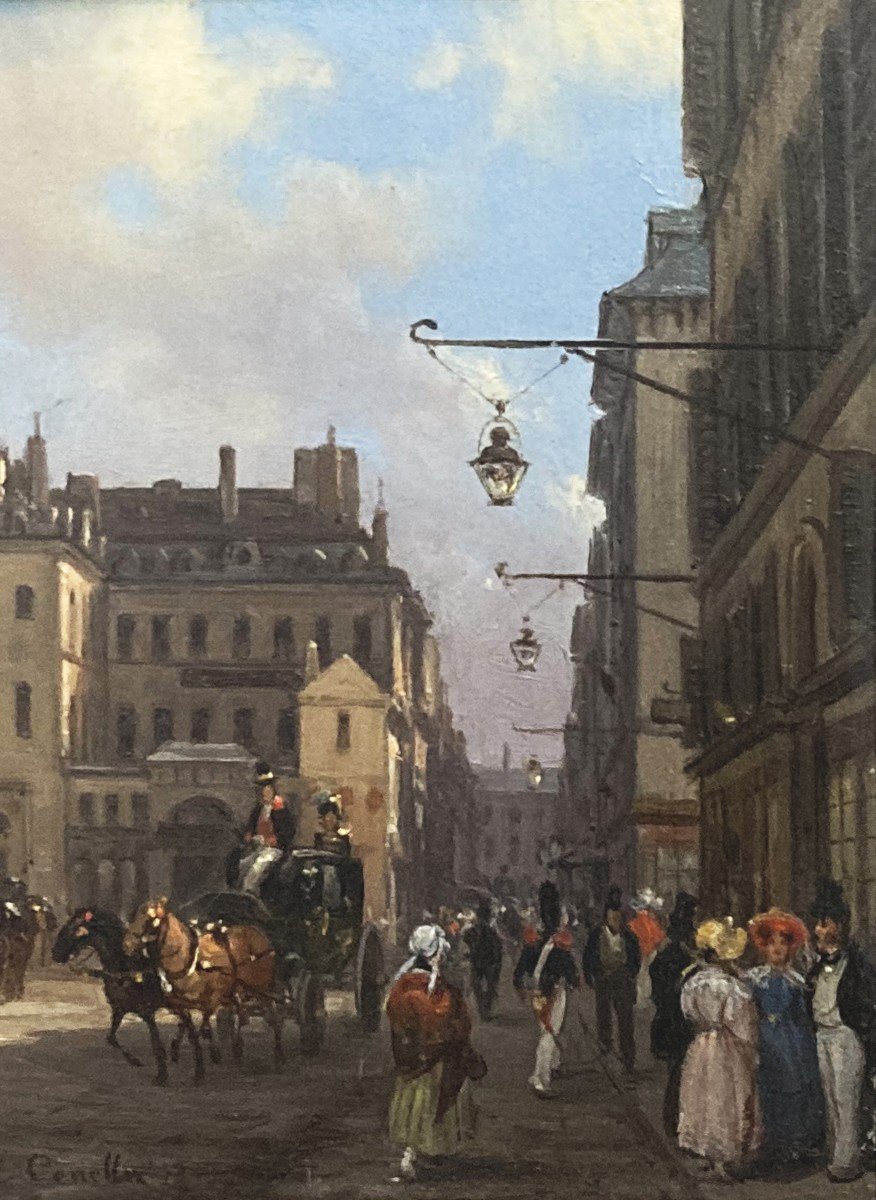 Canella Giuseppe (1788-1847) "place De La Bourse In Paris" Oil/copper, Signed, Its Frame 1830-photo-4