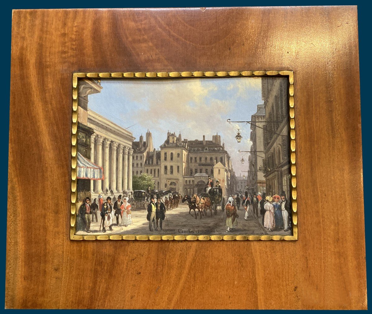 Canella Giuseppe (1788-1847) "place De La Bourse In Paris" Oil/copper, Signed, Its Frame 1830