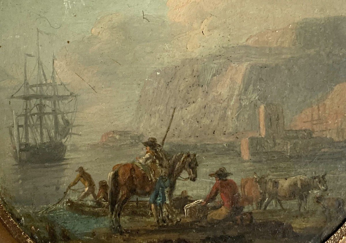 Lacroix De Marseille Charles François (1700-1782) Attributed To "seascape" Oil/panel,frame 18th-photo-2