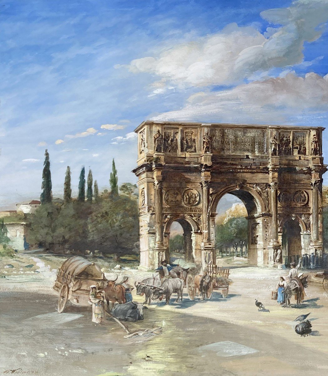 Weblus Martin (1855-1899) ""the Arch Of Constantine In Rome" Drawing/watercolor, Gouache, Signed And Dated-photo-2