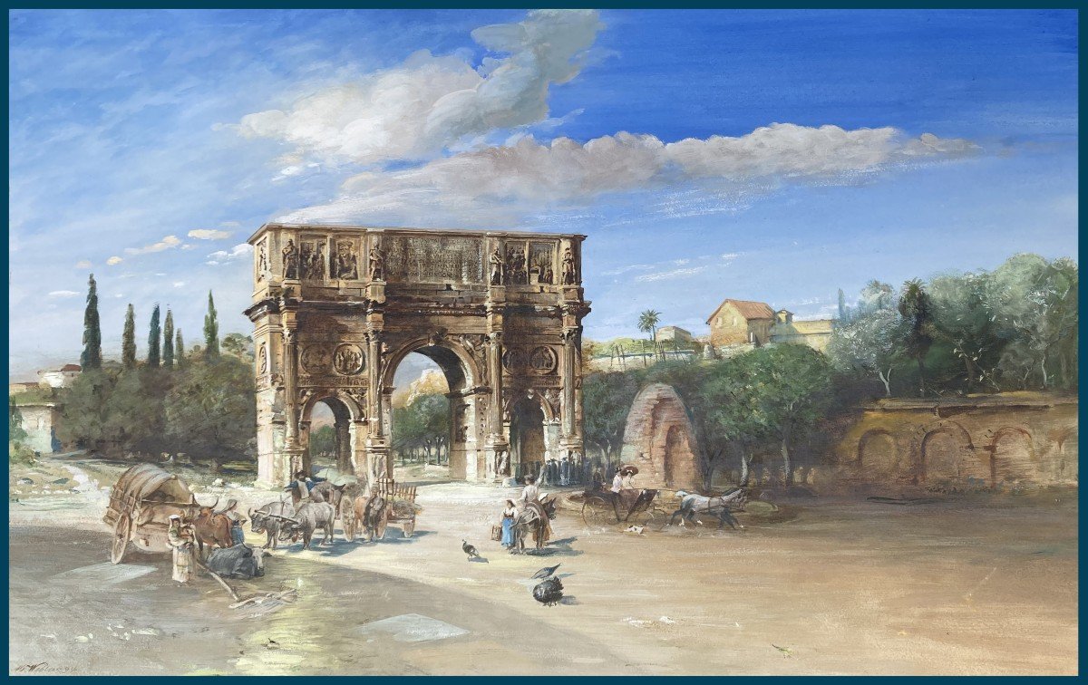 Weblus Martin (1855-1899) ""the Arch Of Constantine In Rome" Drawing/watercolor, Gouache, Signed And Dated