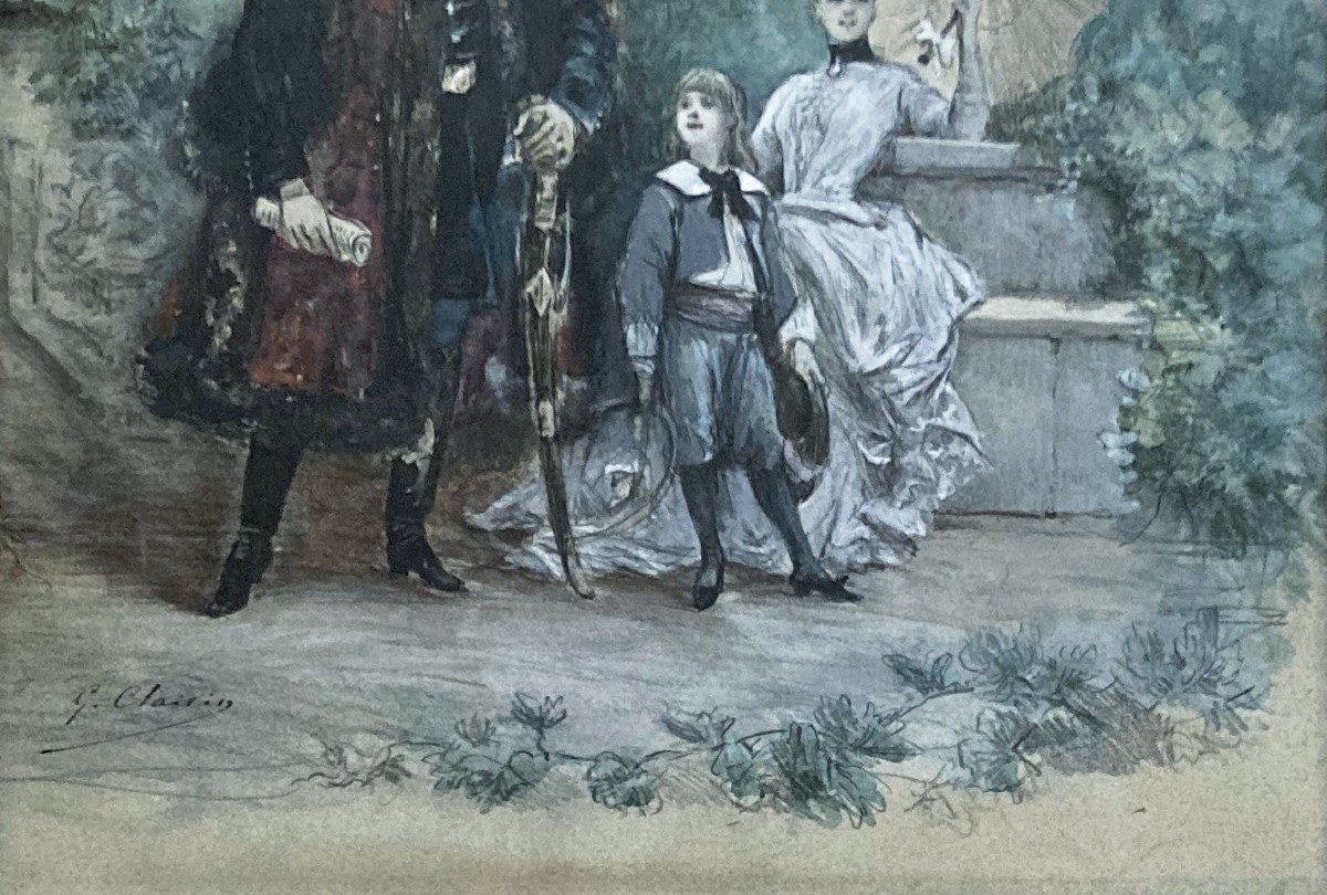 Clairin Georges (1843-1919) "russian Noble Family" Drawing/black Pencil, Watercolor, Gouache, Signed-photo-3