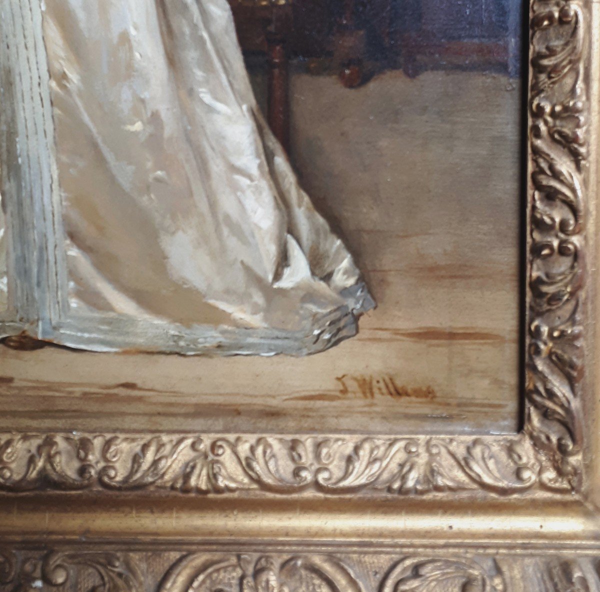 Willems Florent (1823-1905) "elegant In Her Interior" Oil/panel, Signed, Beautiful 19th Century Frame -photo-3