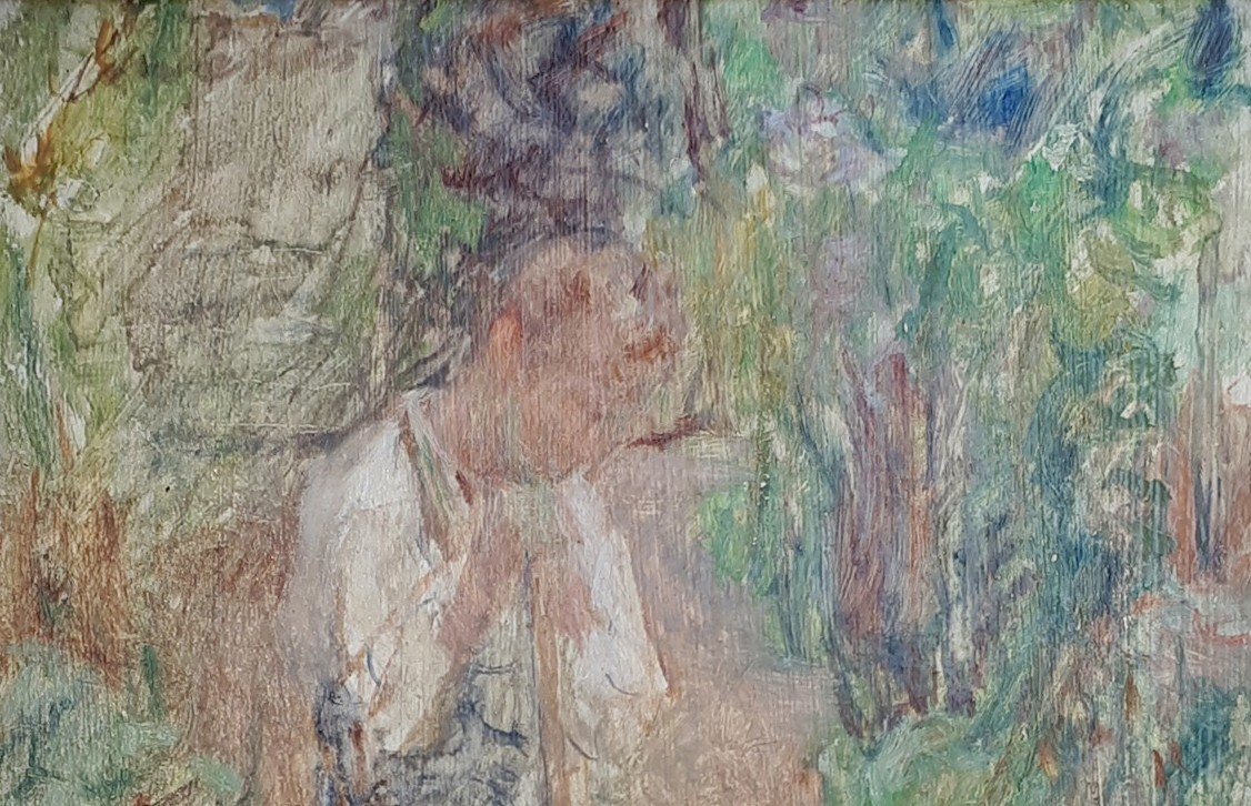 LAMBERTON Joseph (1867-1943) "Jeune homme assis" Huile sur carton, Signé, Cadre du 20e siècle-photo-2