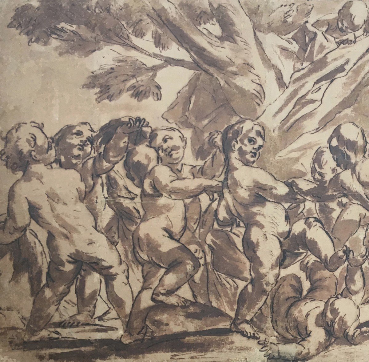 BEINASCHI Giovanni Battista (1636-1688) "Angelots"Grand dessin/Plume,Lavis brun,Musée de Rennes-photo-2