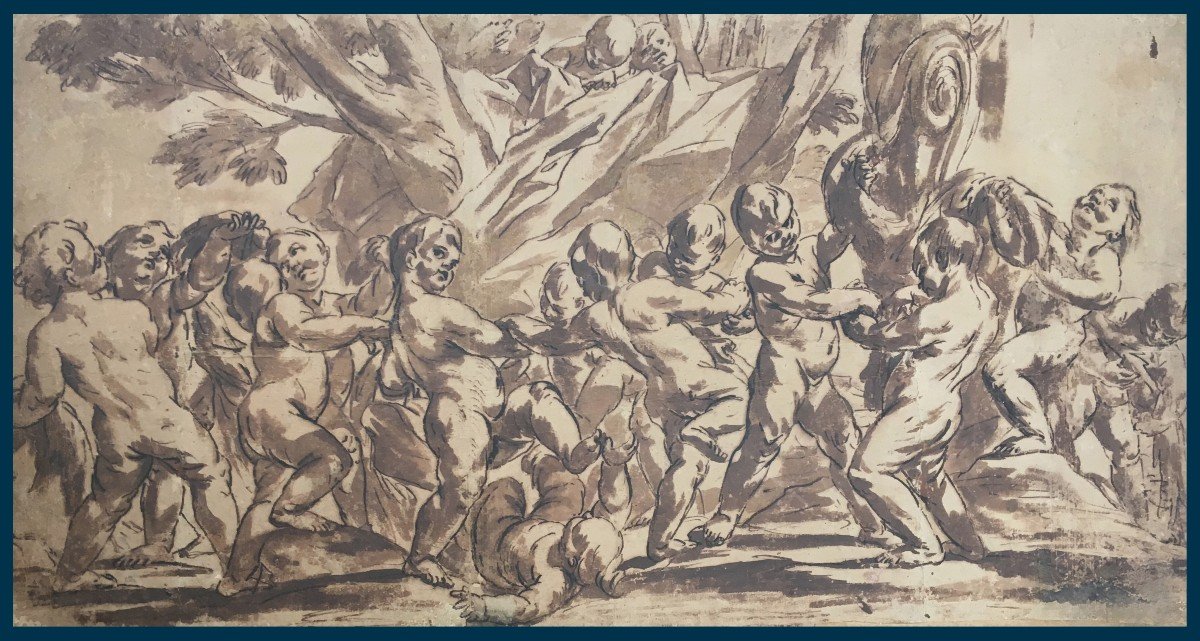 BEINASCHI Giovanni Battista (1636-1688) "Angelots"Grand dessin/Plume,Lavis brun,Musée de Rennes