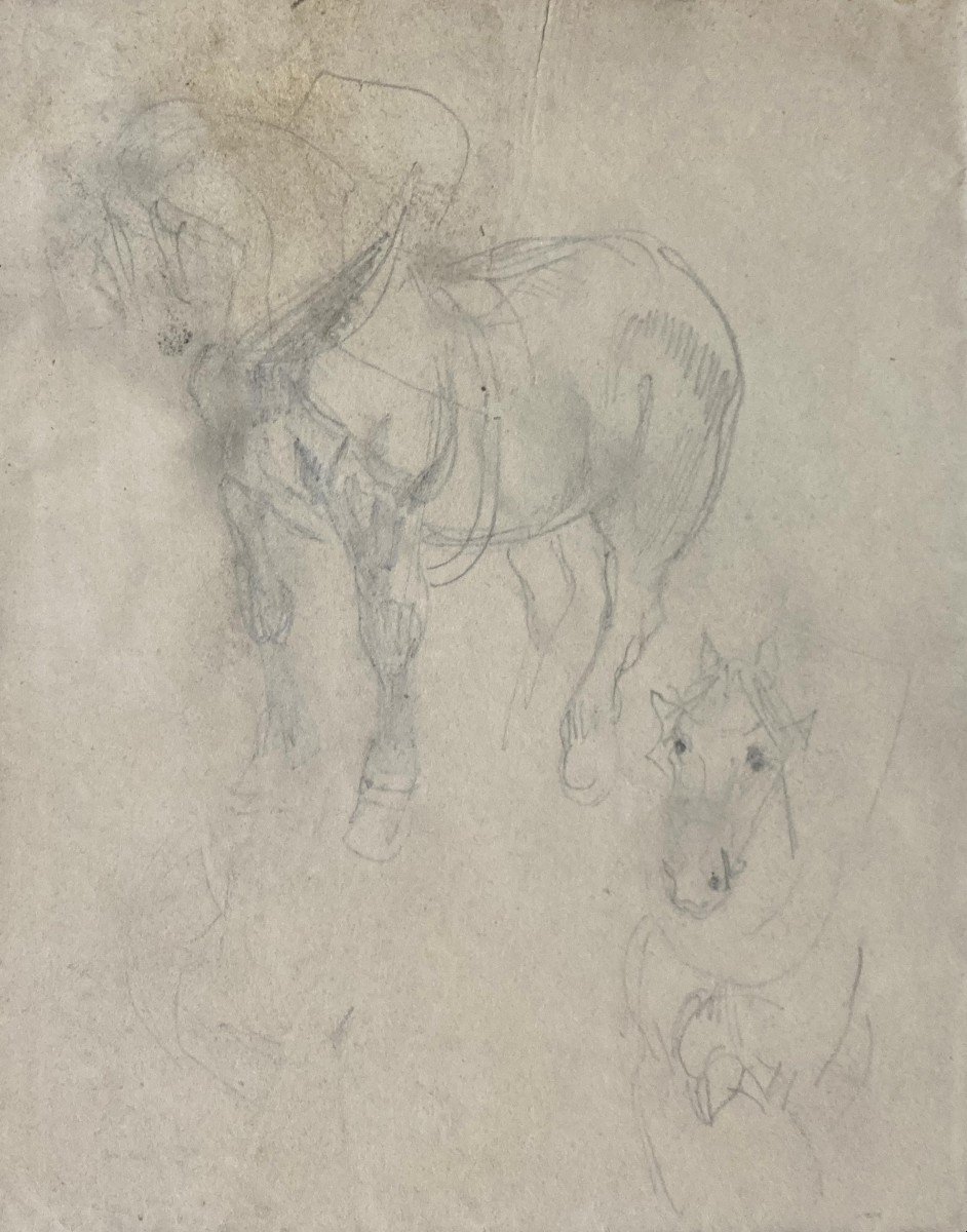 Delacroix Eugène (1798-1863) "studies Of Horses" Drawing/black Pencil, Stamp/sale After Death-photo-3