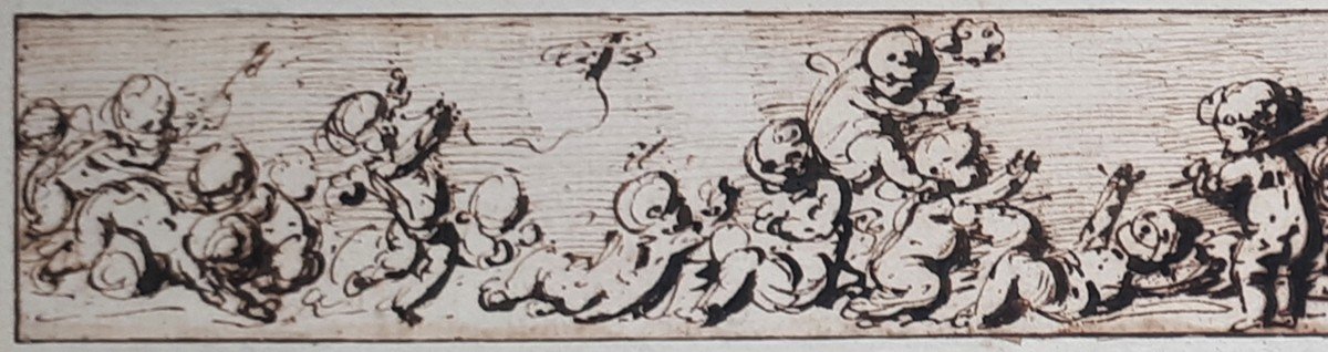 French School 18th Century "putti" Pen Drawing, Frame From Late 18th Century-photo-3