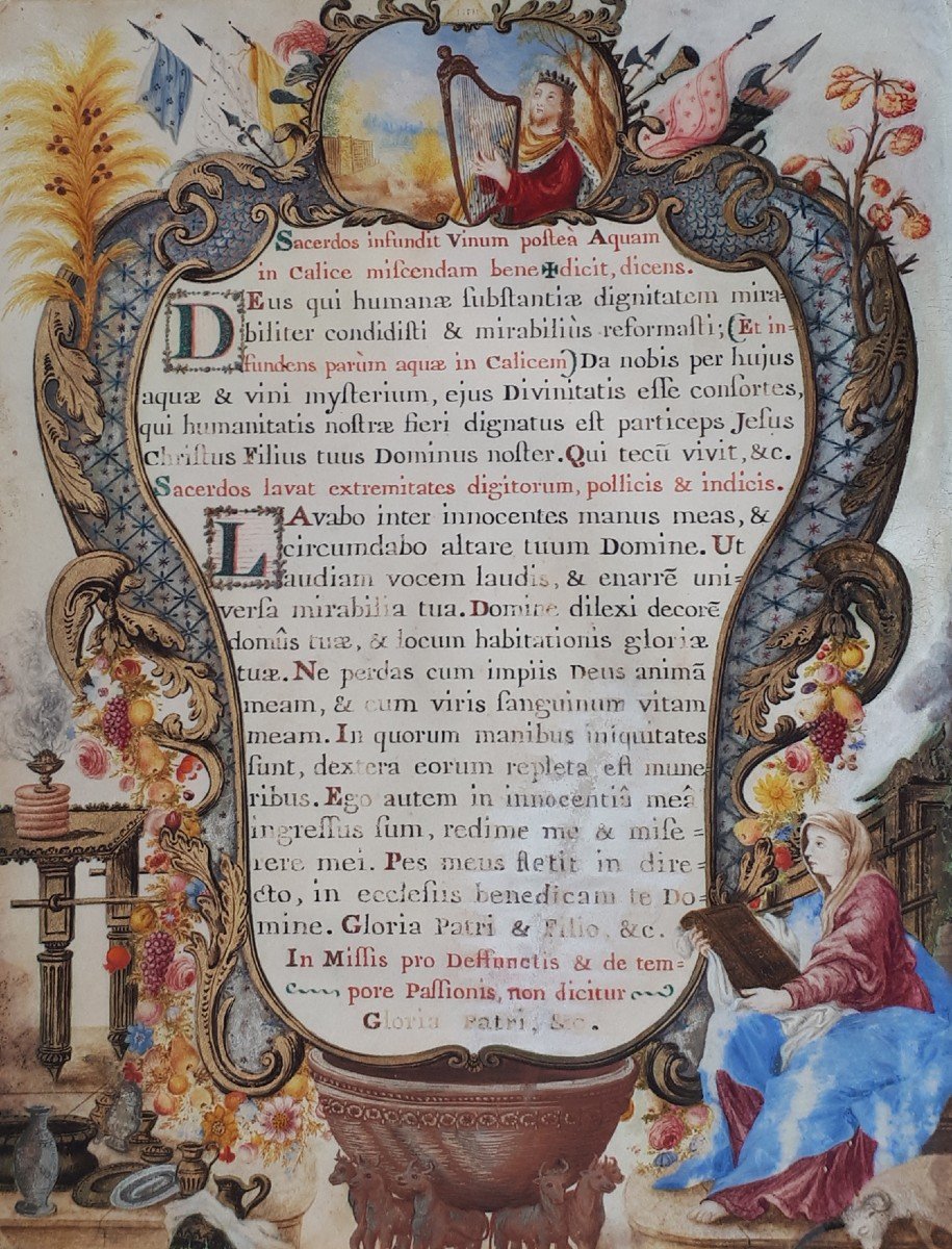 French School Early 18th Century "illuminated Page" Illumination/gouache On Vellum-photo-2