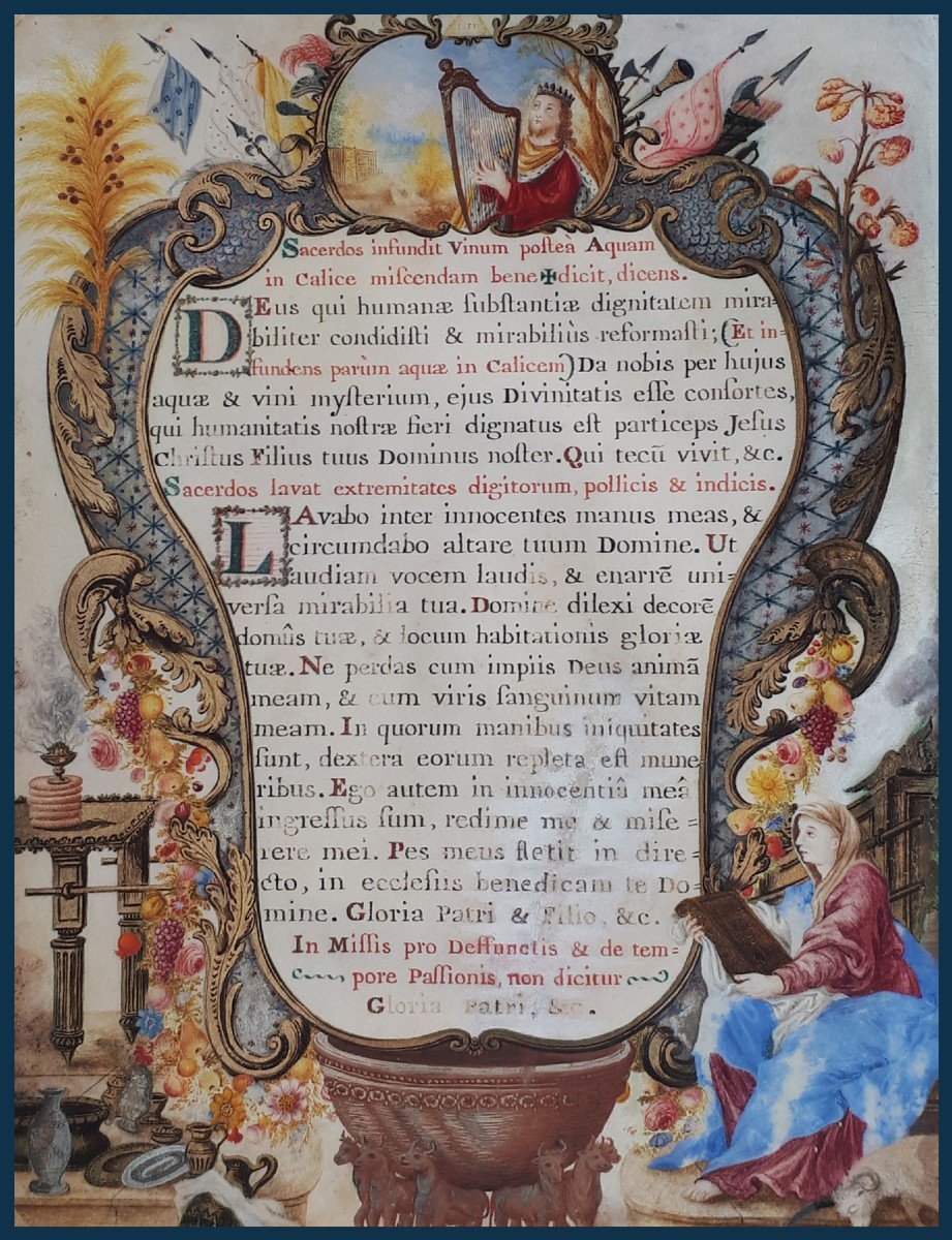 French School Early 18th Century "illuminated Page" Illumination/gouache On Vellum