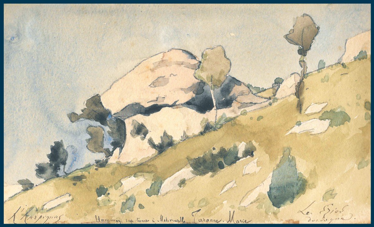 Harpignies Henri Joseph (1819-1916) "landscape With Rocks In Dordogne" Watercolor, Signed And Located