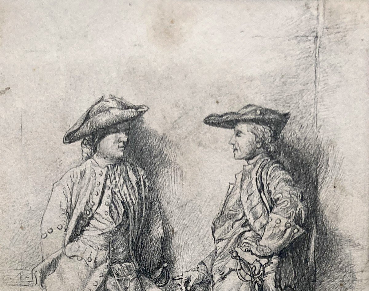 MEISSONIER Ernest (1815-1891) "Mousquetaires" Dessin à la plume, monogrammé et daté-photo-2