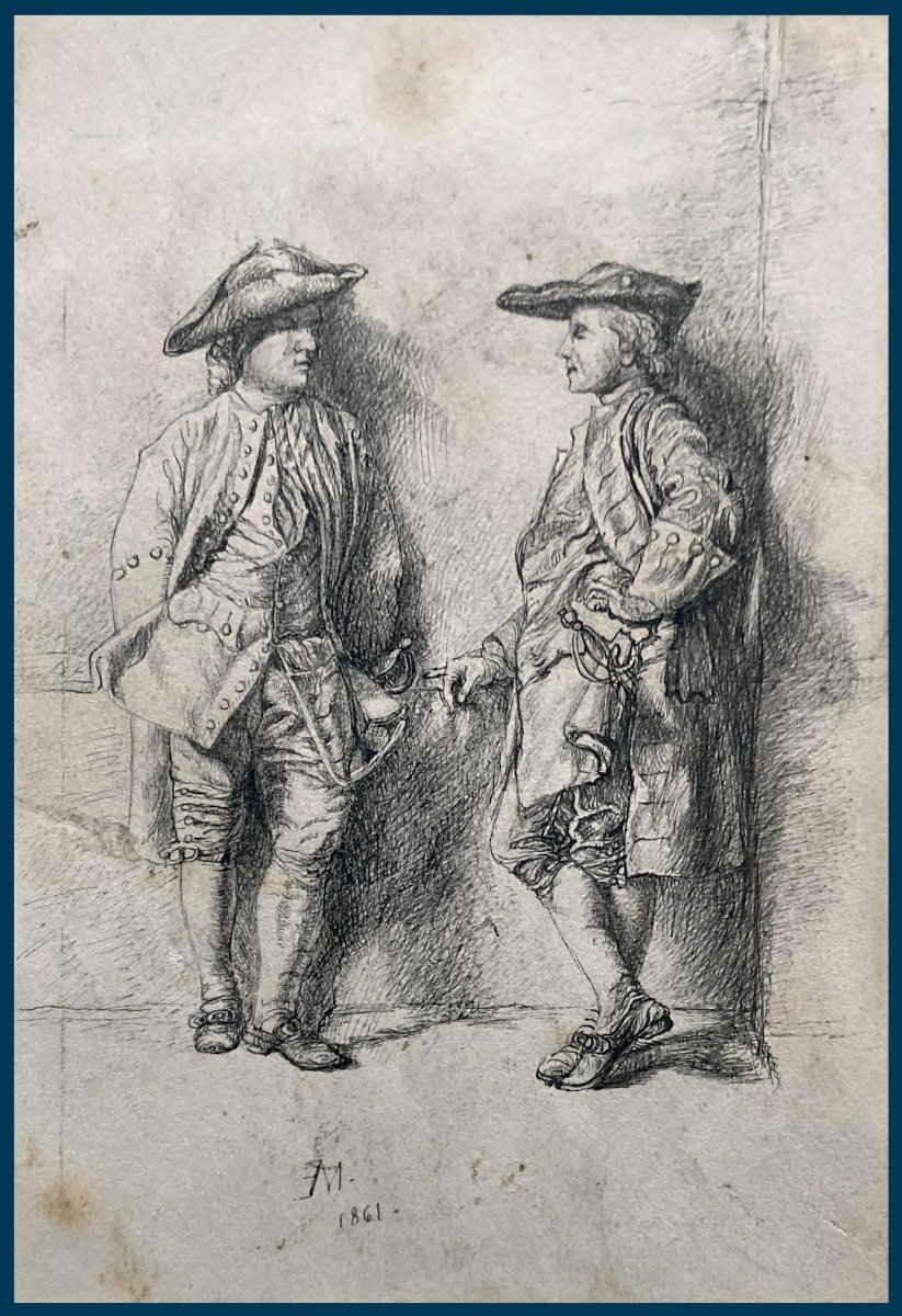 Meissonier Ernest (1815-1891) "musketeers" Pen Drawing, Monogrammed And Dated