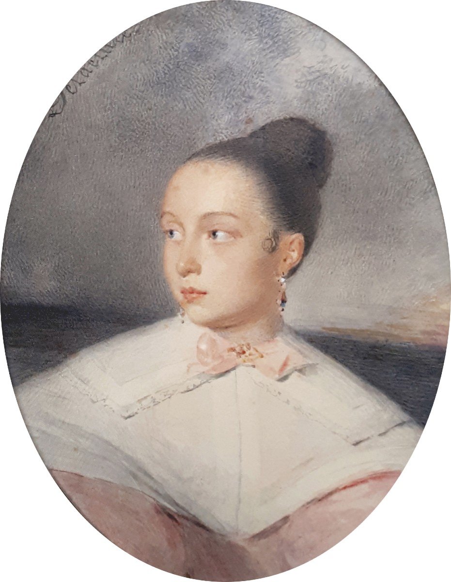 DELACLUZE Jean Edmé (1778-1858) "Portrait de jeune femme" Aquarelle, Signé, Cadre d'origine-photo-2