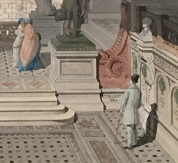 CALLIAT Victor (1801-1881) "Vue de l'entrée d'un musée imaginaire" Dessin/Plume,aquarelle,signé-photo-4