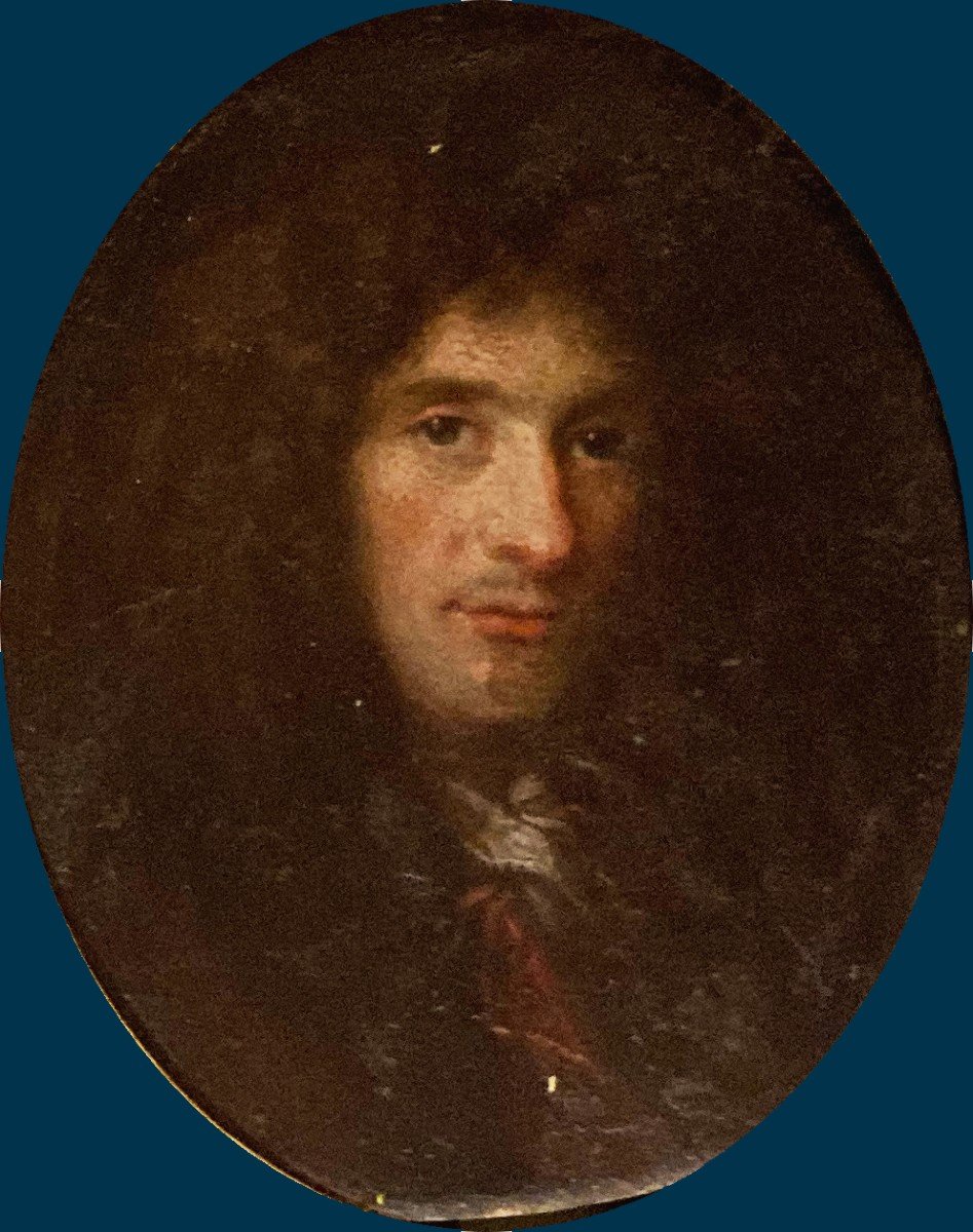 French School Late 17th Century "portrait Of A Man" Oil On Copper, 19th Century Frame-photo-2