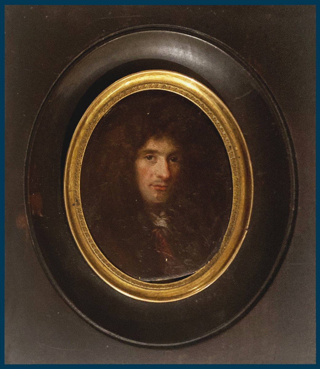 French School Late 17th Century "portrait Of A Man" Oil On Copper, 19th Century Frame