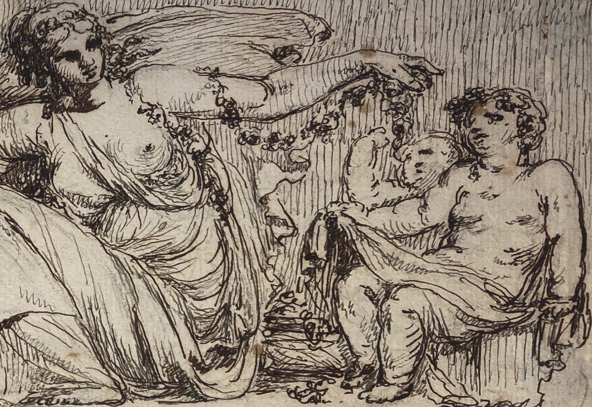 French School Late 18th Century "venus And The Cupids" Pen Drawing-photo-3