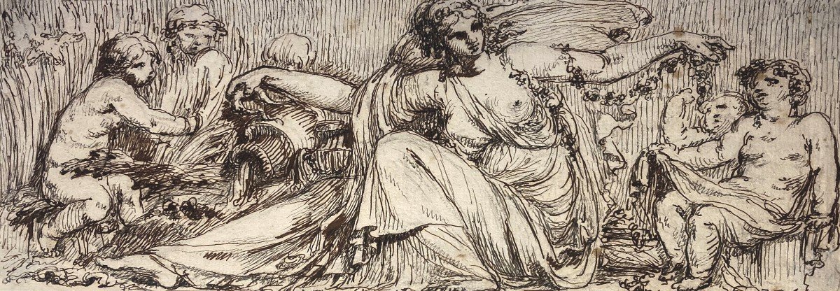 French School Late 18th Century "venus And The Cupids" Pen Drawing-photo-4