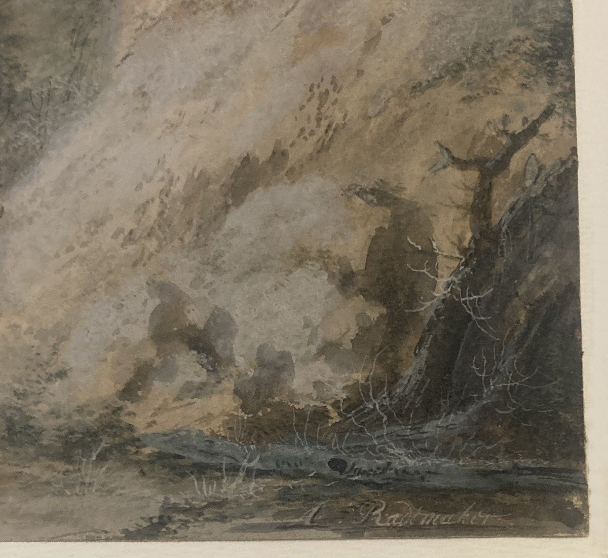 RADEMAKER Abraham (1675-1735) "Paysage fluvial" Dessin à l'aquarelle, Signé-photo-4