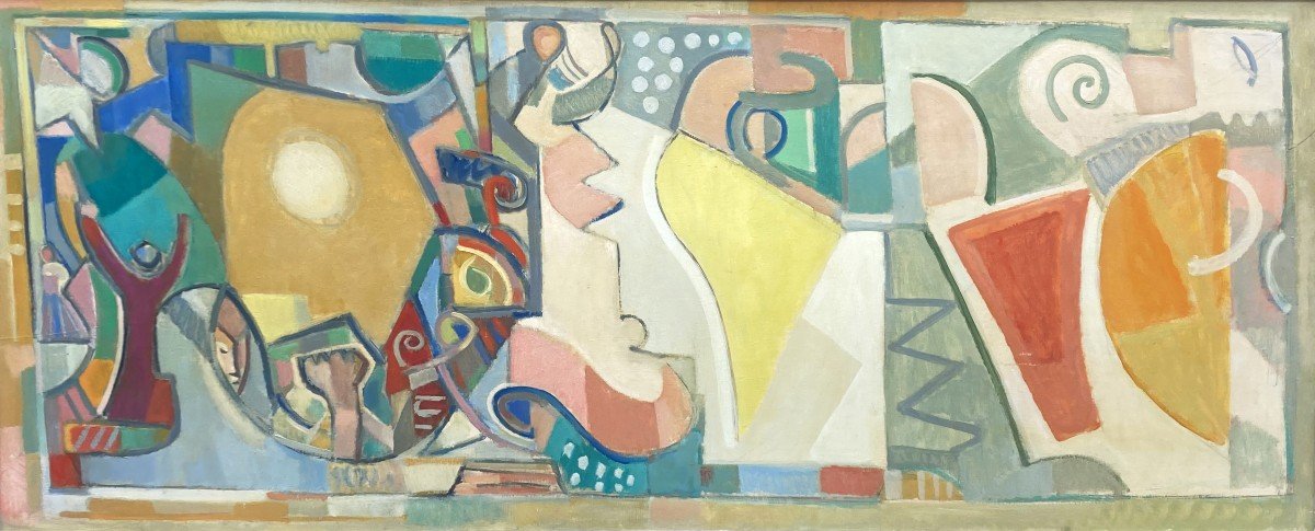 FIRPO Walter (1903-2002) "Grande Composition géométrique abstraite" Huile/Panneau, Signé & daté