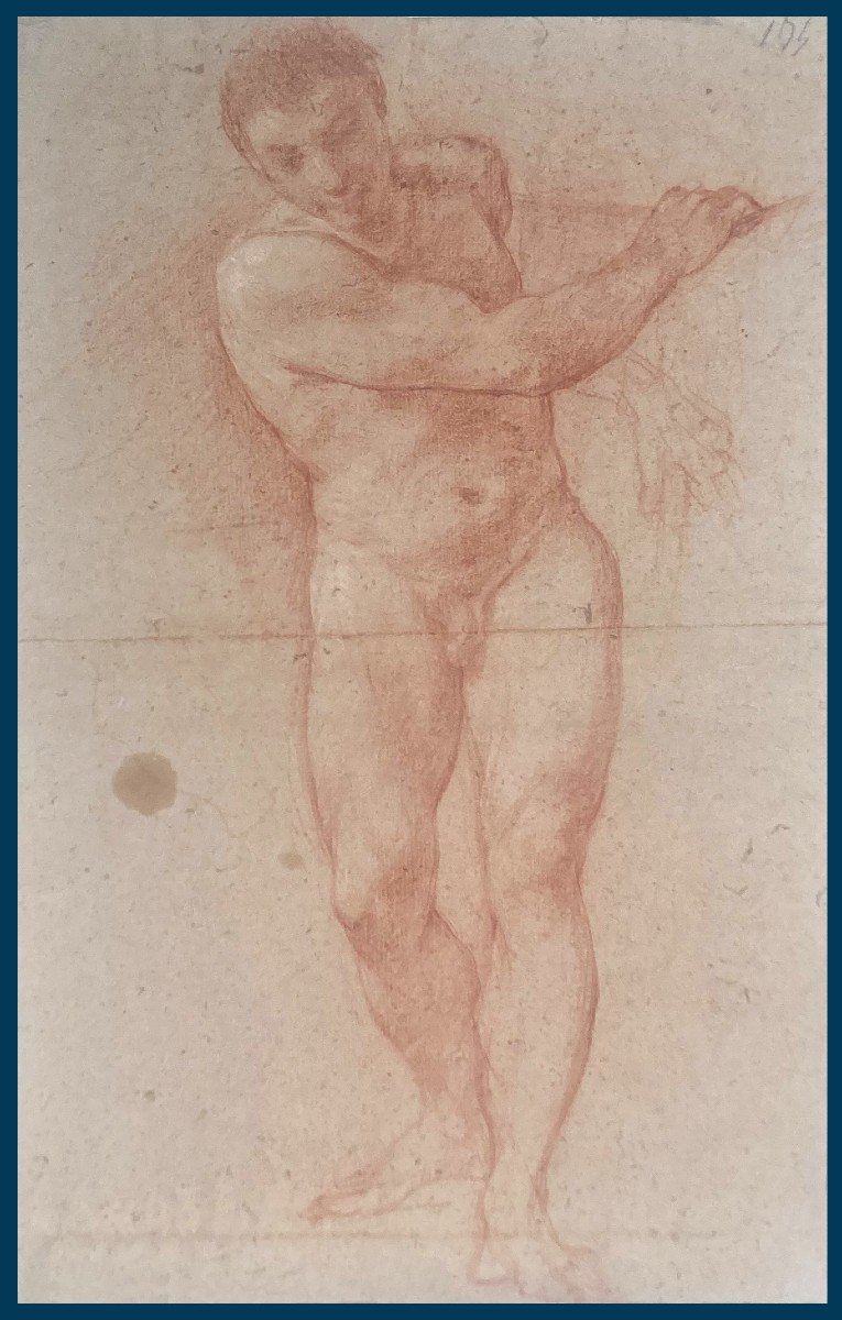 Italian School Early 18th Century "academy Of A Man" Red Chalk Drawing