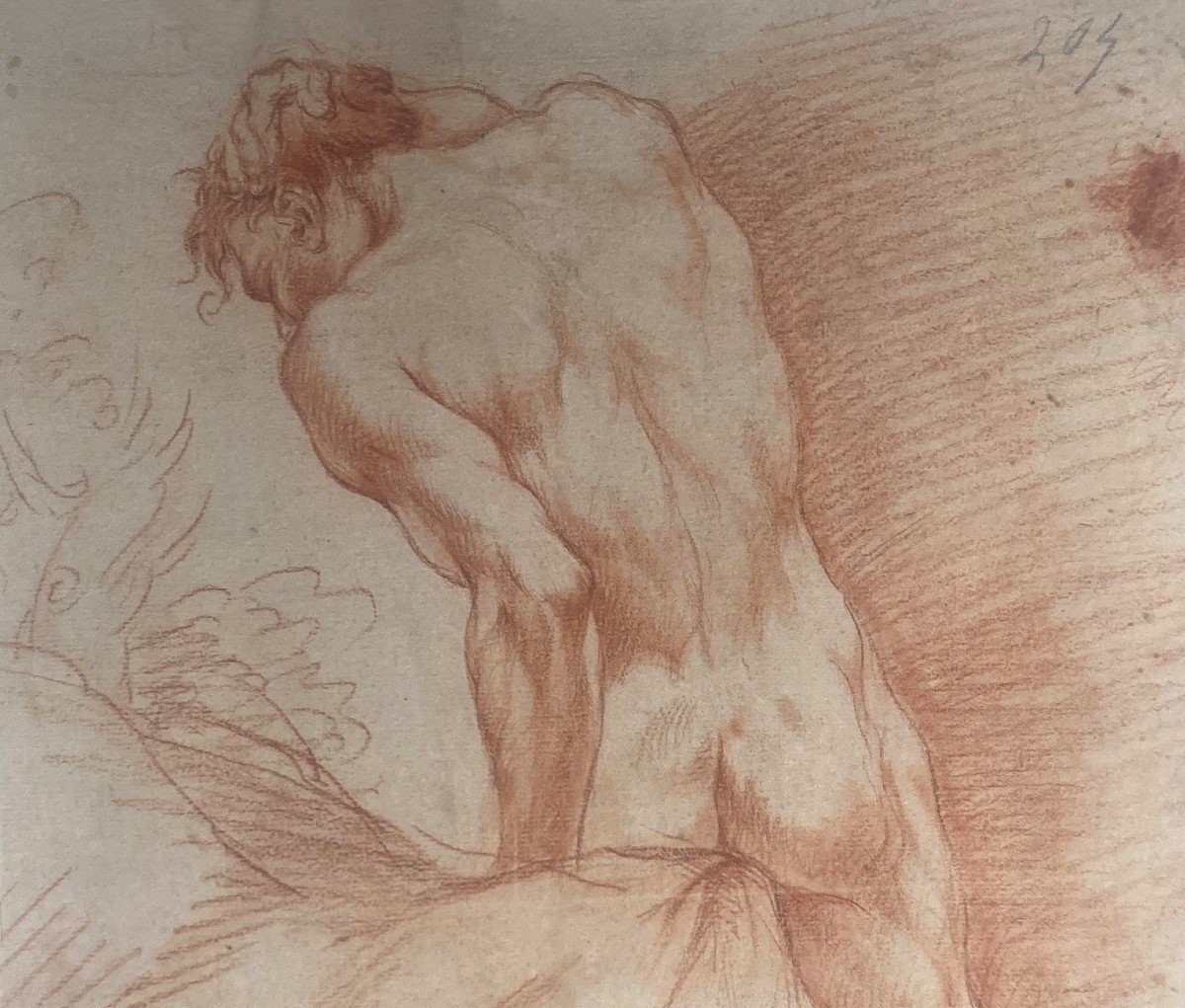 Italian School Early 18th Century "academy Of A Man From Behind" Red Chalk Drawing-photo-2