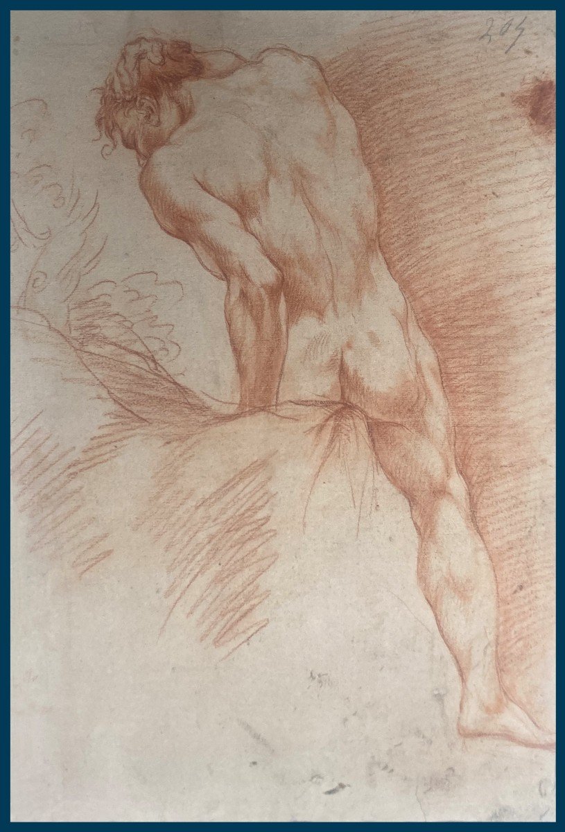 Italian School Early 18th Century "academy Of A Man From Behind" Red Chalk Drawing