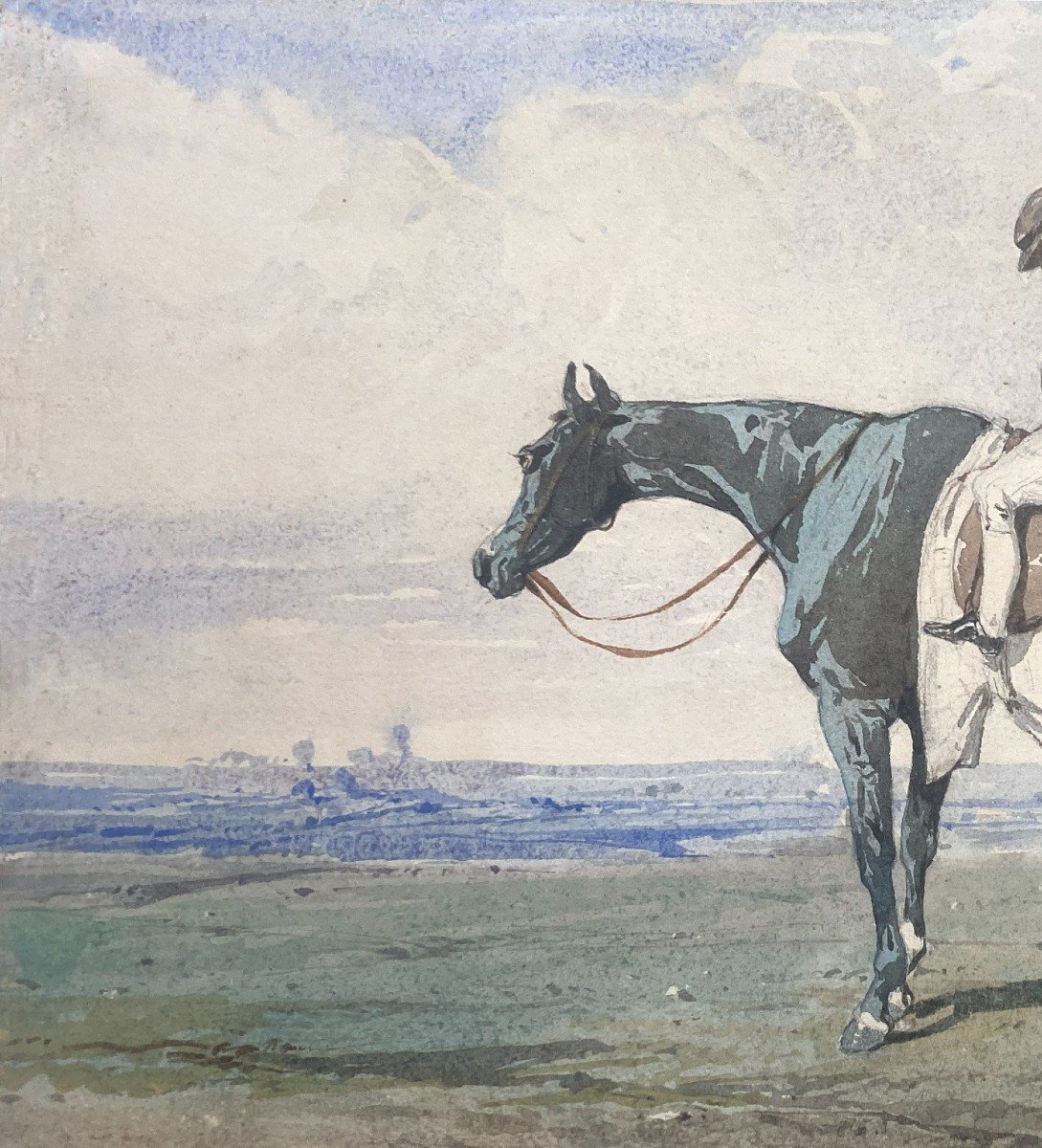 DREUX Alfred de (1810-1860) "Le Jockey" Dessin/Aquarelle, Signé, Cadre du 19e-photo-2