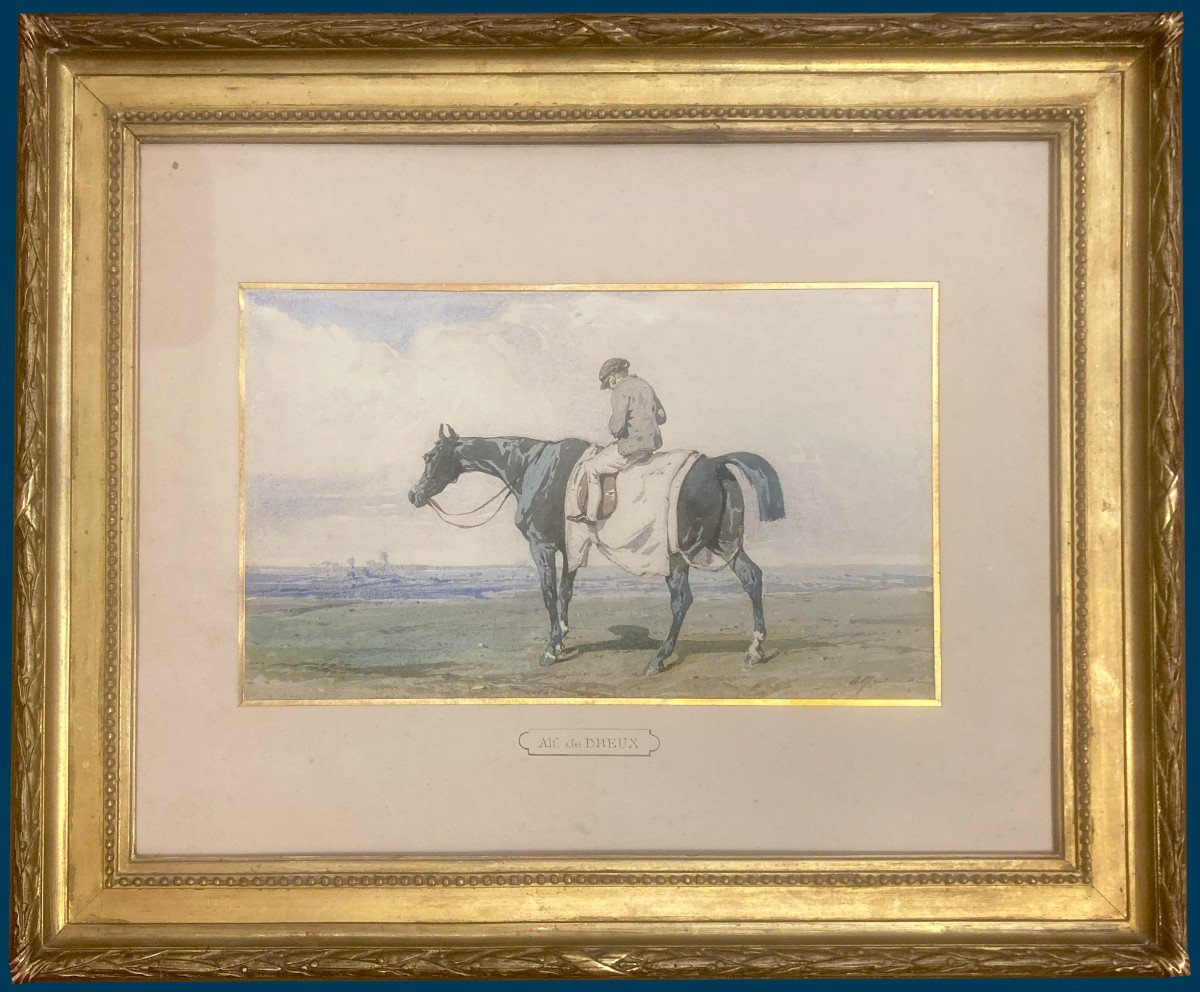 DREUX Alfred de (1810-1860) "Le Jockey" Dessin/Aquarelle, Signé, Cadre du 19e-photo-4