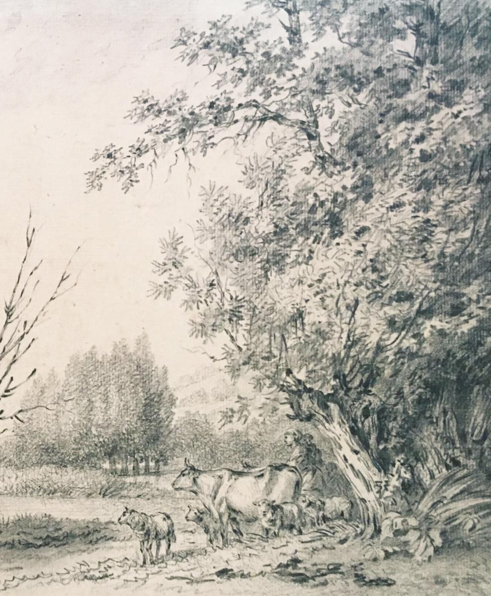 Huet Jean-baptiste, Attributed To, "animated Landscape" Drawing, Black Chalk-photo-3
