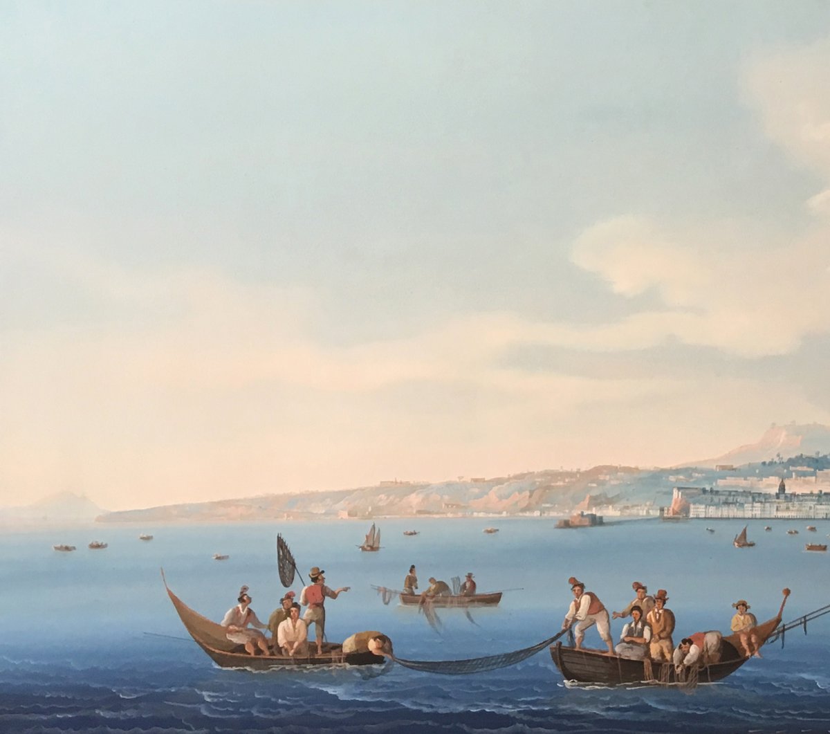 ECOLE ITALIENNE VERS 1840 "Vue de Naples" Gouache, Cadre 19e-photo-2