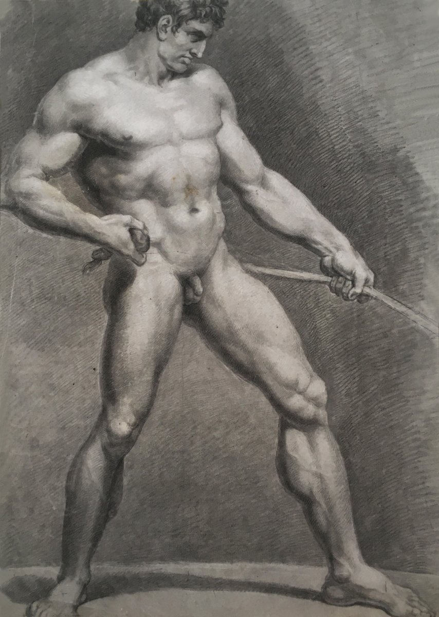 BENVENUTI Pietro (1769-1844) "Académie d'homme" Dessin à la pierre noire