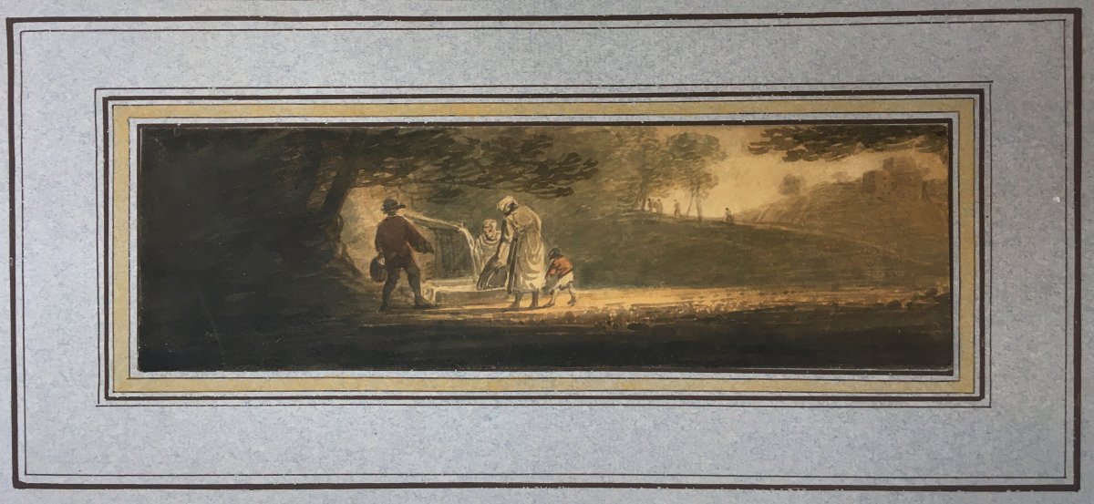 PAYNE William (1760-1830) Ecole Anglaise "Paysans dans une forêt" Aquarelle