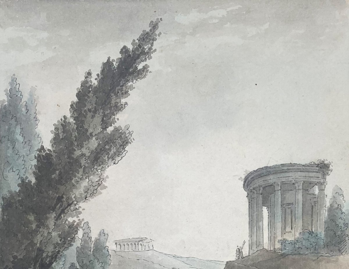 THOMAS Jean-François dit THOMAS DE THOMON (1760-1813) "Paysage à l'antique" Dessin/Plume-photo-3